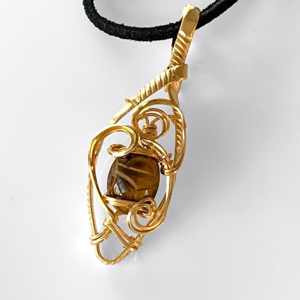 Wire Wrapped Scarab Bead Pendant Necklace
